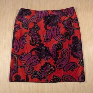 Talbots Skirt Burnt Red Velvet Paisley Pencil Career‎ Dark Academia Women's 16